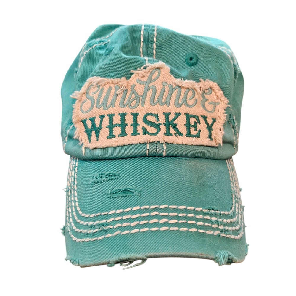 KBETHOS Vintage Sunshine & Whiskey Distressed Baseball Cap Teal Turquoise NWT